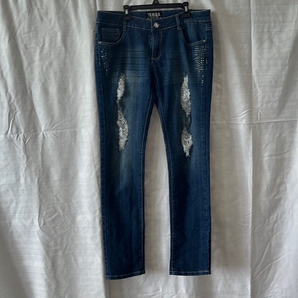 Thrill rhinestone jeans with rips